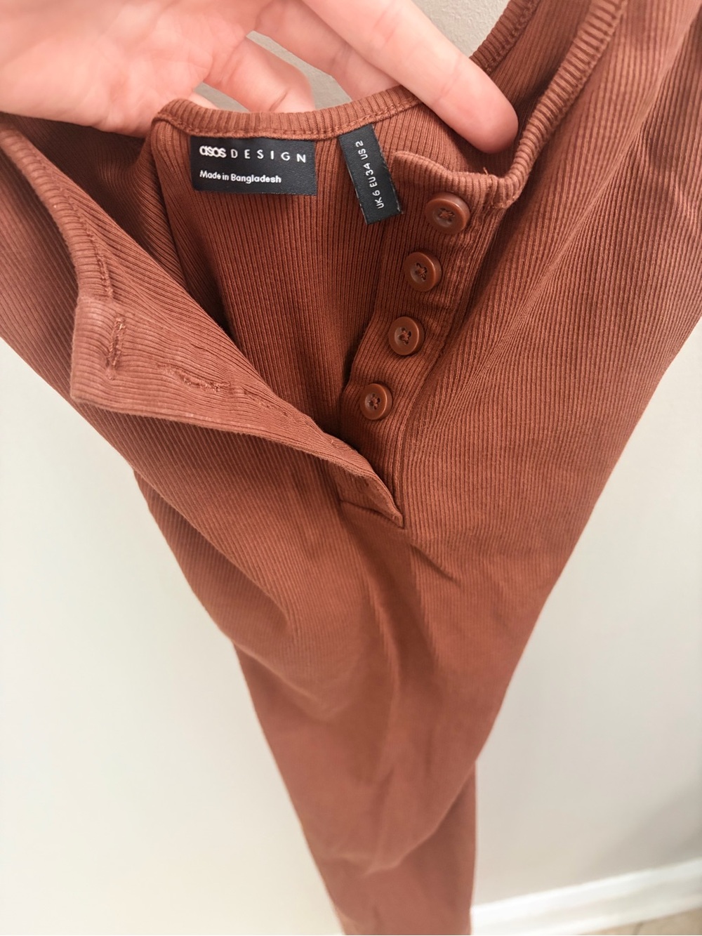 ASOS Chocolate Brown Ribbed Button-Front Dress - Picture 6 of 7